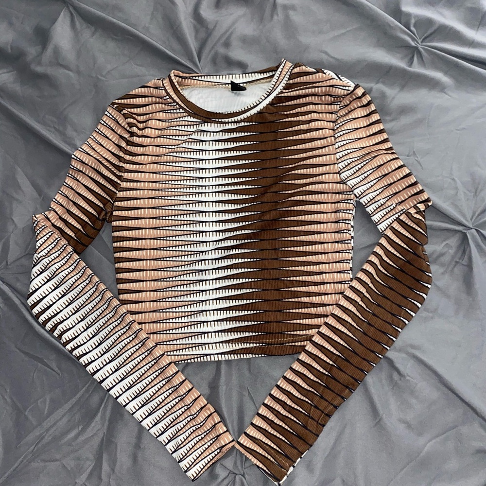 SHEIN Brown and White Striped Crop Top